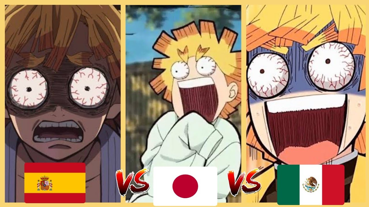 Zenitsu se molesta con Tanjiro e Inosuke Kimetsu No Yaiba Comparación de Doblaje 🇲🇽vs 🇪🇸 vs 🇯🇵