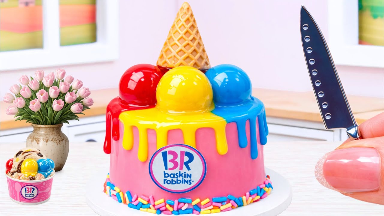 Amazing Mini Rainbow Ice Cream Cake 🍦🌈 Satisfying Chocolate Drip Mini Cake Decorating | Amazing Cake