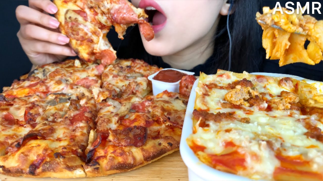 ASMR domino's pizza pepperoni + Lasagna | Mukbang (Eating Sounds)
