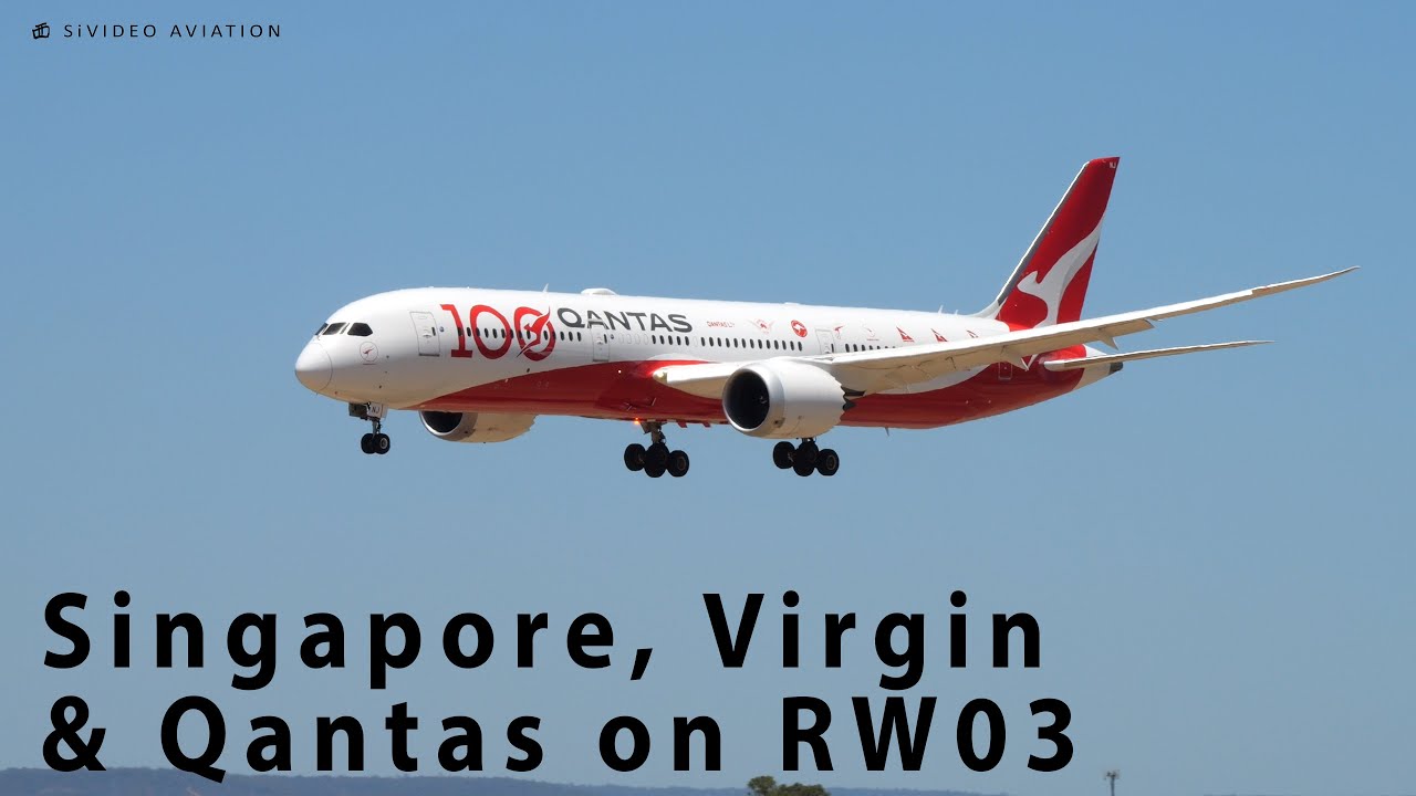 Virgin, Singapore & Qantas on RW03 at Perth Airport.
