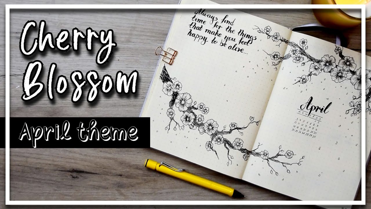 PLAN WITH ME | April 2023 Bullet journal theme | Cherry blossom theme | Sakura theme black&white
