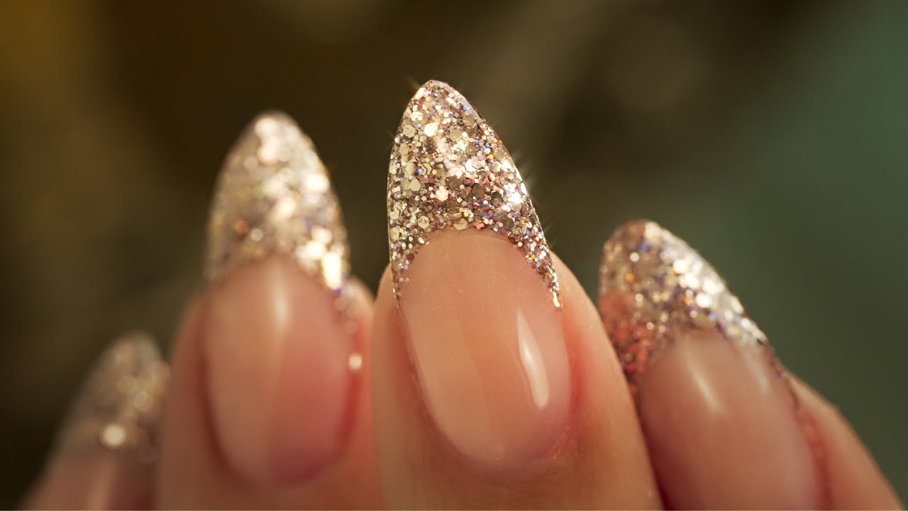 French Almond Glitter - Traditional French Acrylic Nail Technique - Step By Step Tutorial