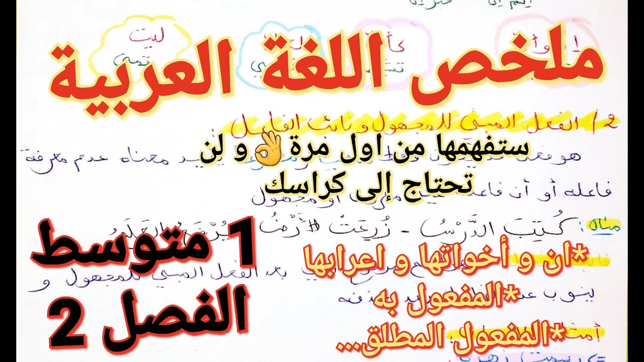ملخص أكثر من رائع لدروس اللغة العربية فصل2 سنة1متوسط🔥تريد علامات ممتازة هذا الفصل إليك هذا الشرح