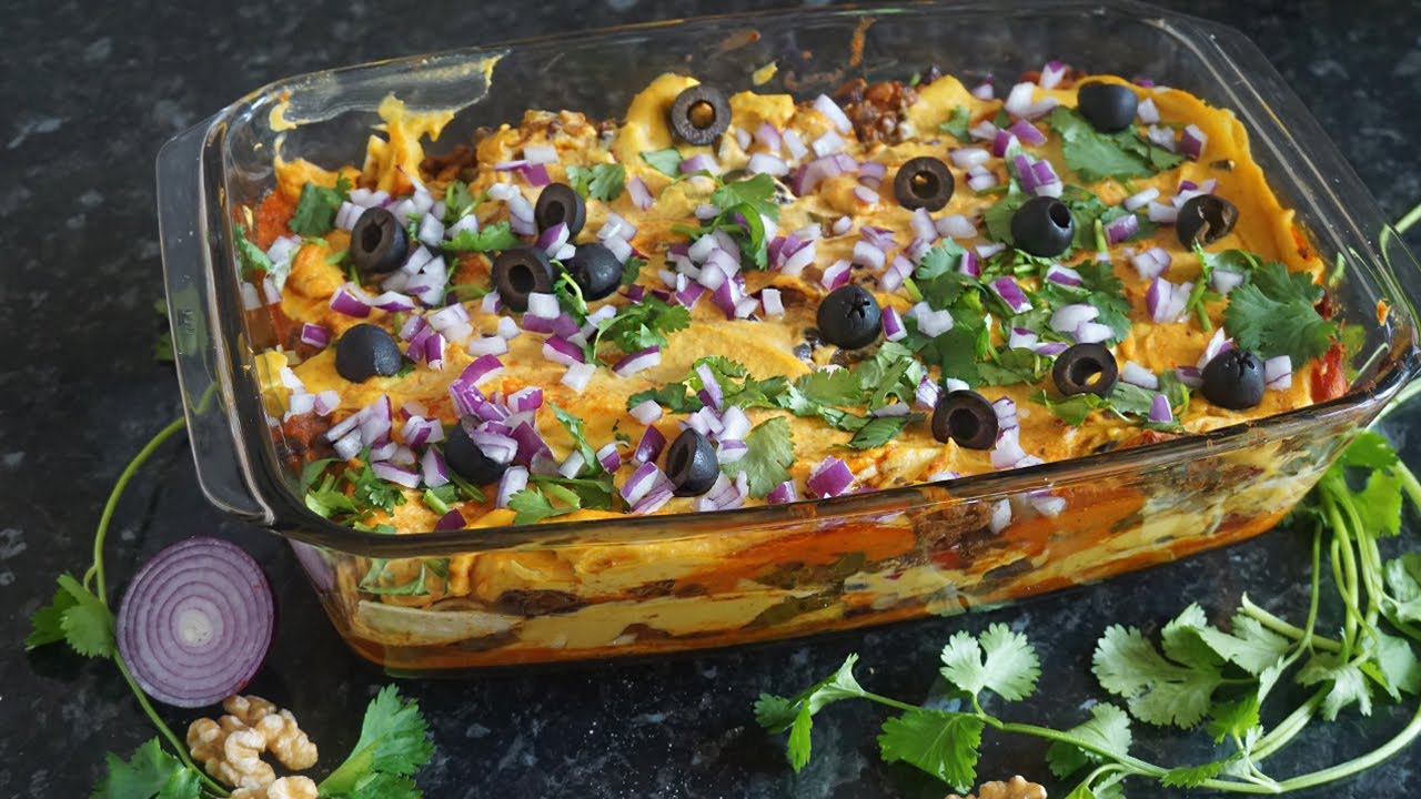 VEGAN MEXICAN TORTILLA CASSEROLE (with a healthy 'cheese' sauce)  | Cooking with Parita
