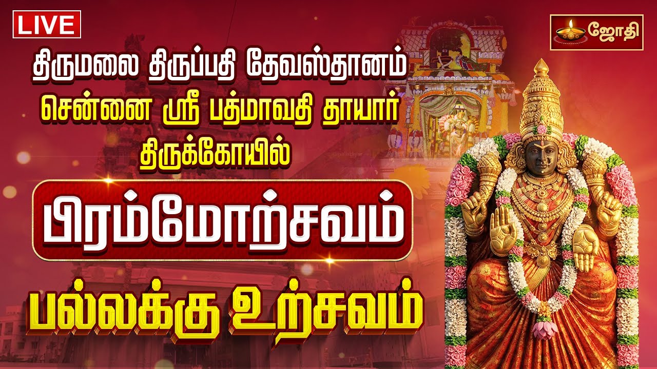 🔴LIVE: திருப்பதி தேவஸ்தானம் சென்னை ஸ்ரீபத்மாவதிதாயார் கோயில் பிரம்மோற்சவம் பல்லக்கு உற்சவம் |JothiTv