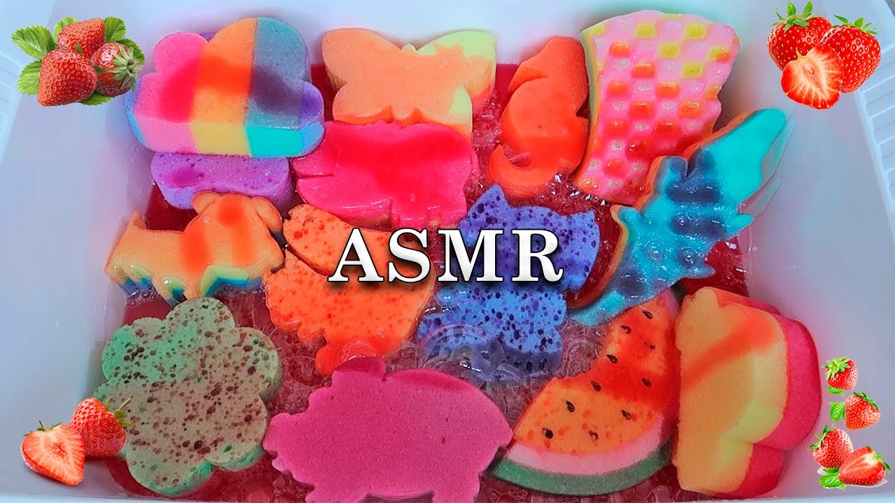 ASMR THE CUTEST SPONGE Squeezing 🍓 Liquid Hand Soap ✨ Baby Sponges
