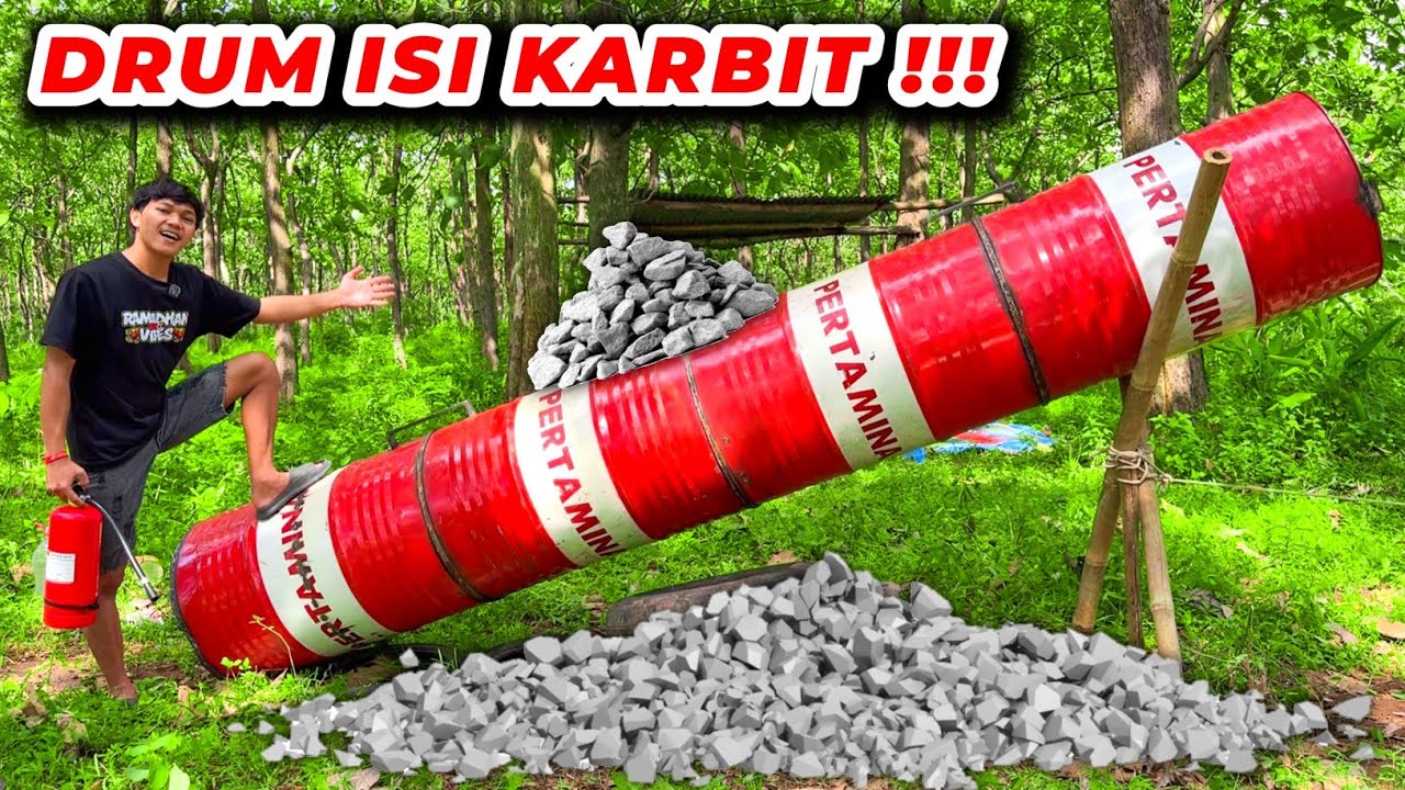 KAMPUNG SEBELAH BERGETAR !!! MERIAM SPIRTUS TERBESAR DRUM PERTAMINA ISI KARBIT 