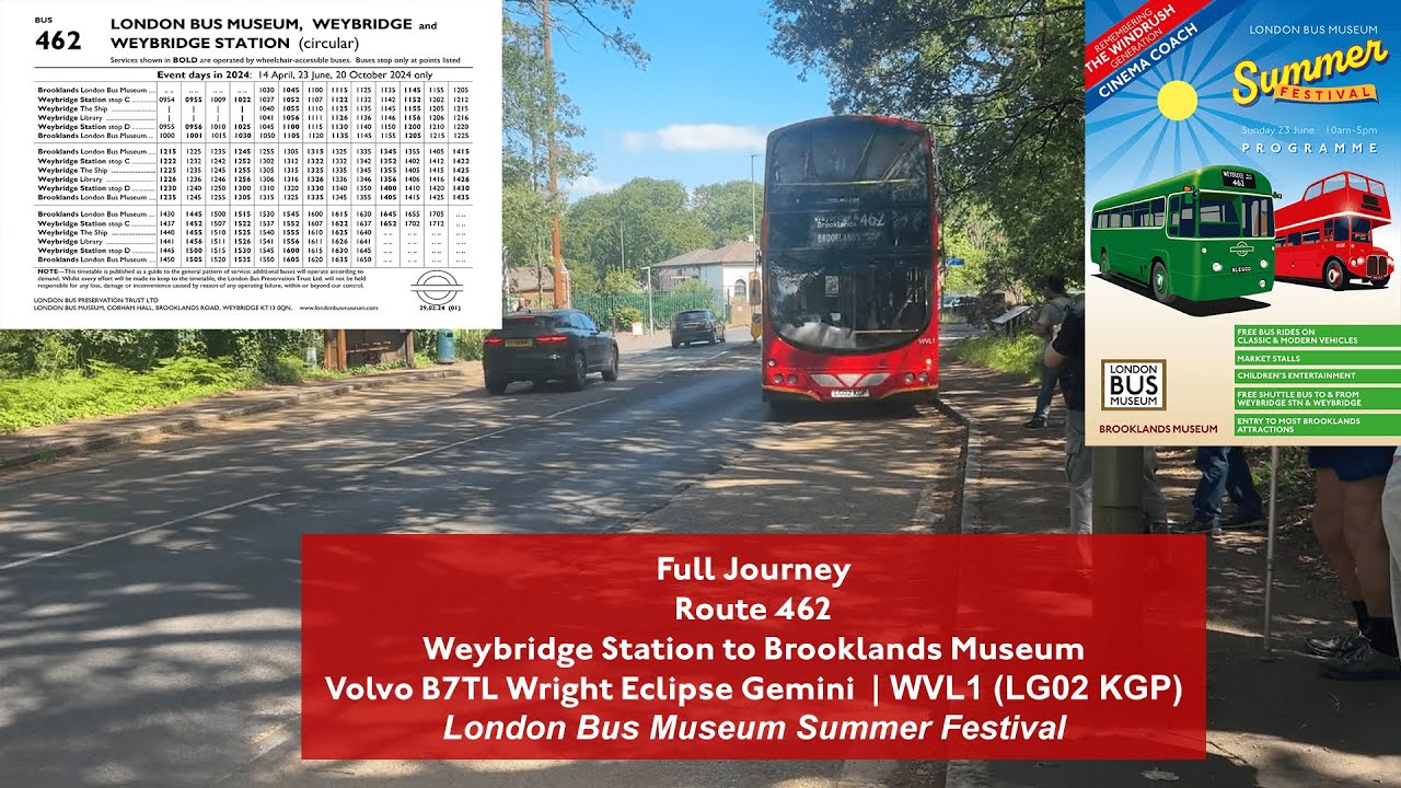 Full Journey | 462 - Weybridge Station to Brooklands Museum | Volvo B7TL Gemini | WVL1 (LG02KGP)