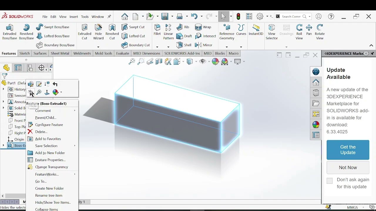 SolidWorks | Вправа 01 | Основи для початківців | Команда Extruded Boss | Крок за кроком