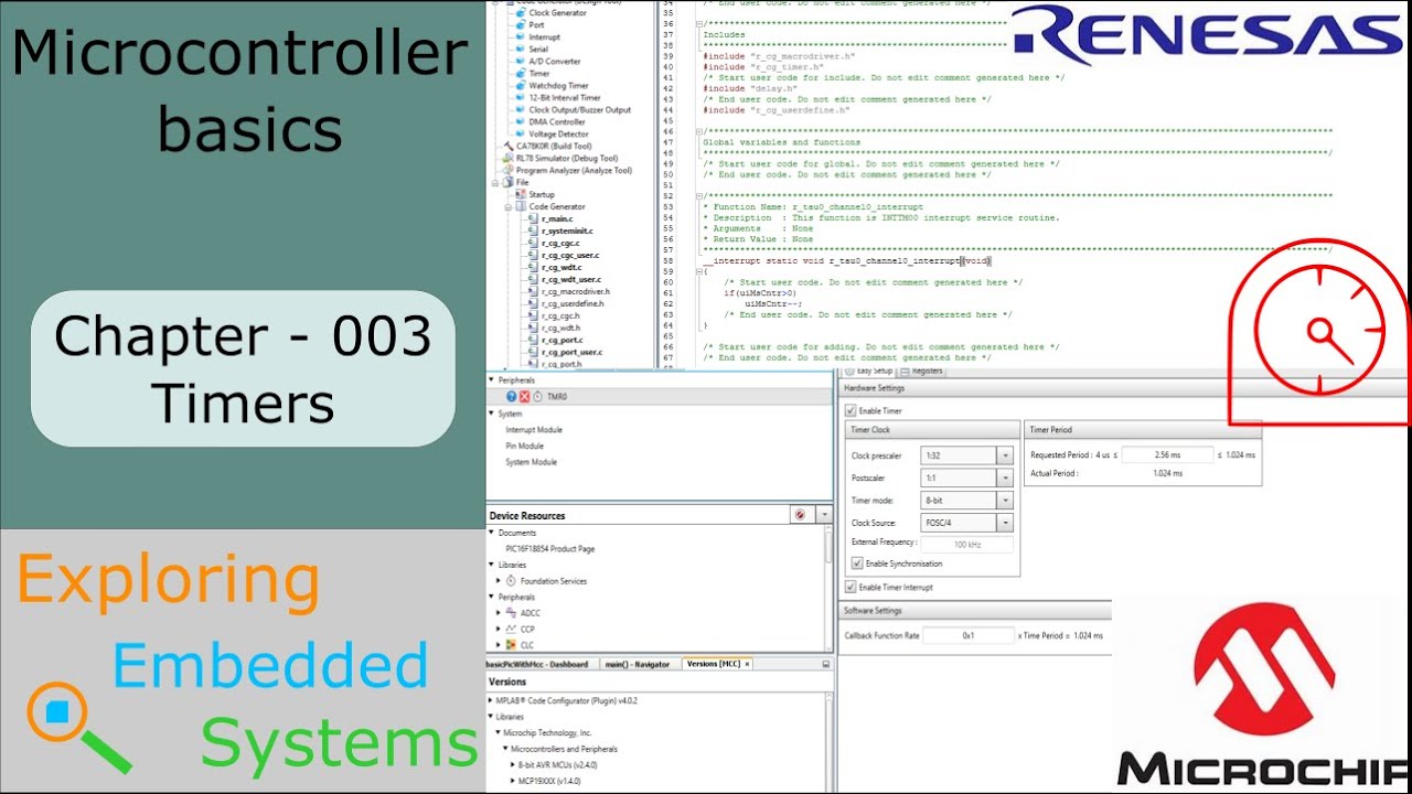 Microcontroller basics  003  Timers. MPLAB IDE MCC, RENESAS CS+