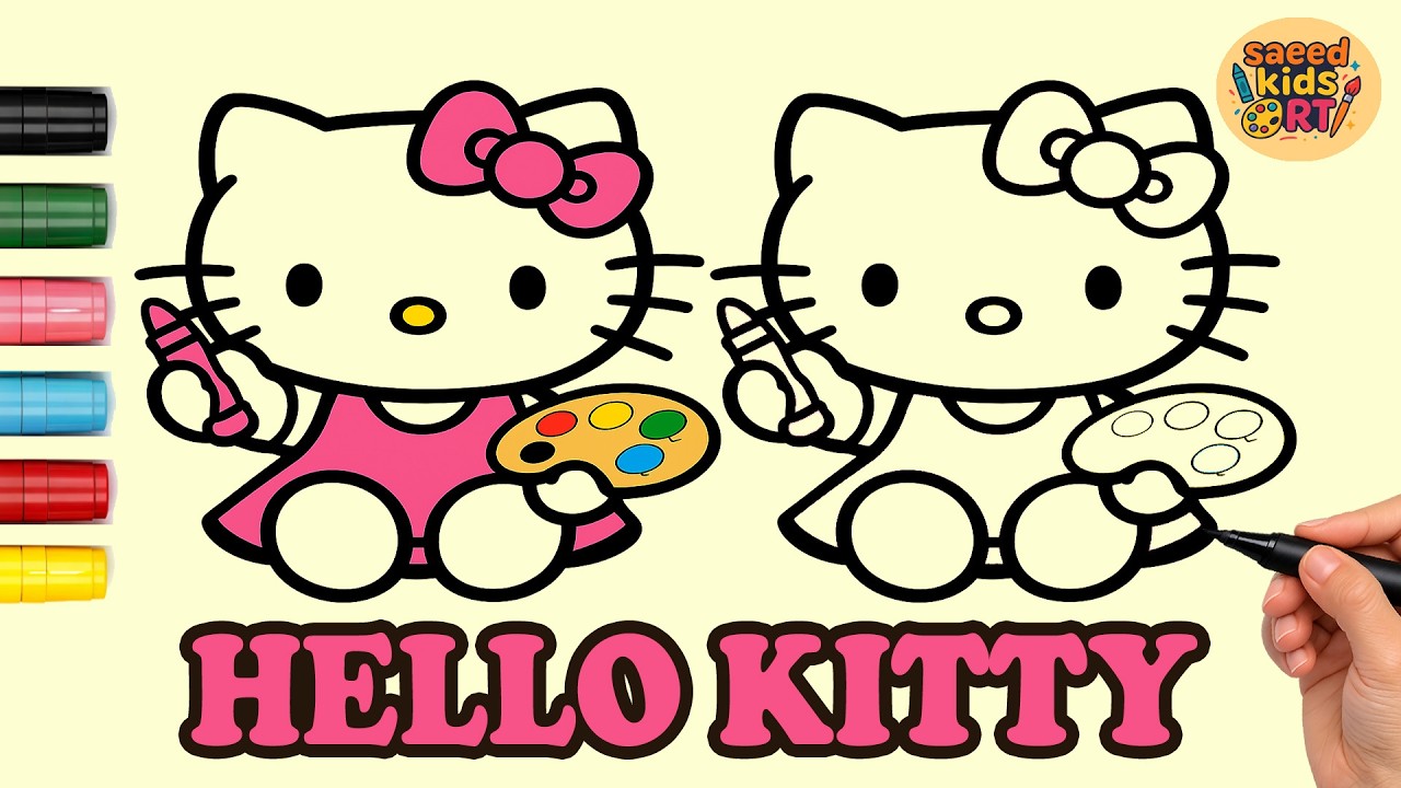 How to draw Hello Kitty , Painting & Coloring for kids step by step || saeed kids art