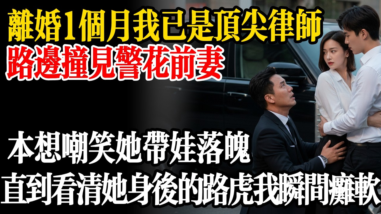 離婚一個月我已是頂尖大律師，在路邊撞見警花前妻，本想嘲笑她帶娃落魄，直到看清她身後那台路虎和男人的長相，我瞬間癱軟在地！