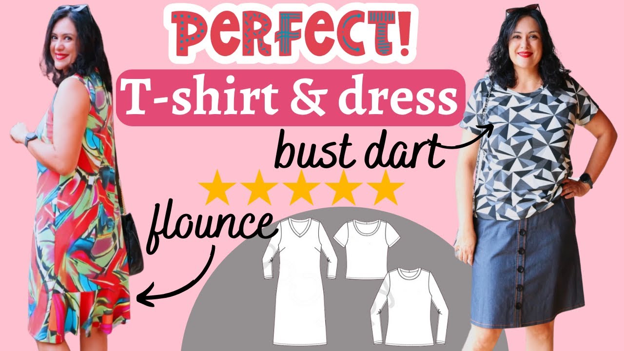 PURE PERFECTION in this T-shirt pattern. BUST DART. Kashi (Itch to Stitch). Cute FLOUNCE hack.