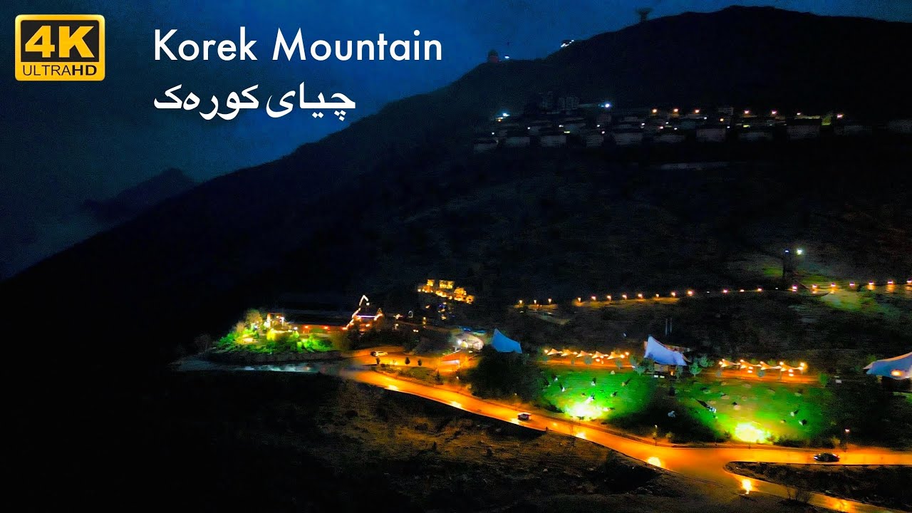 Korek Mountain Resort Night Aerial View 4K 60FPS KURDISTAN NATURE