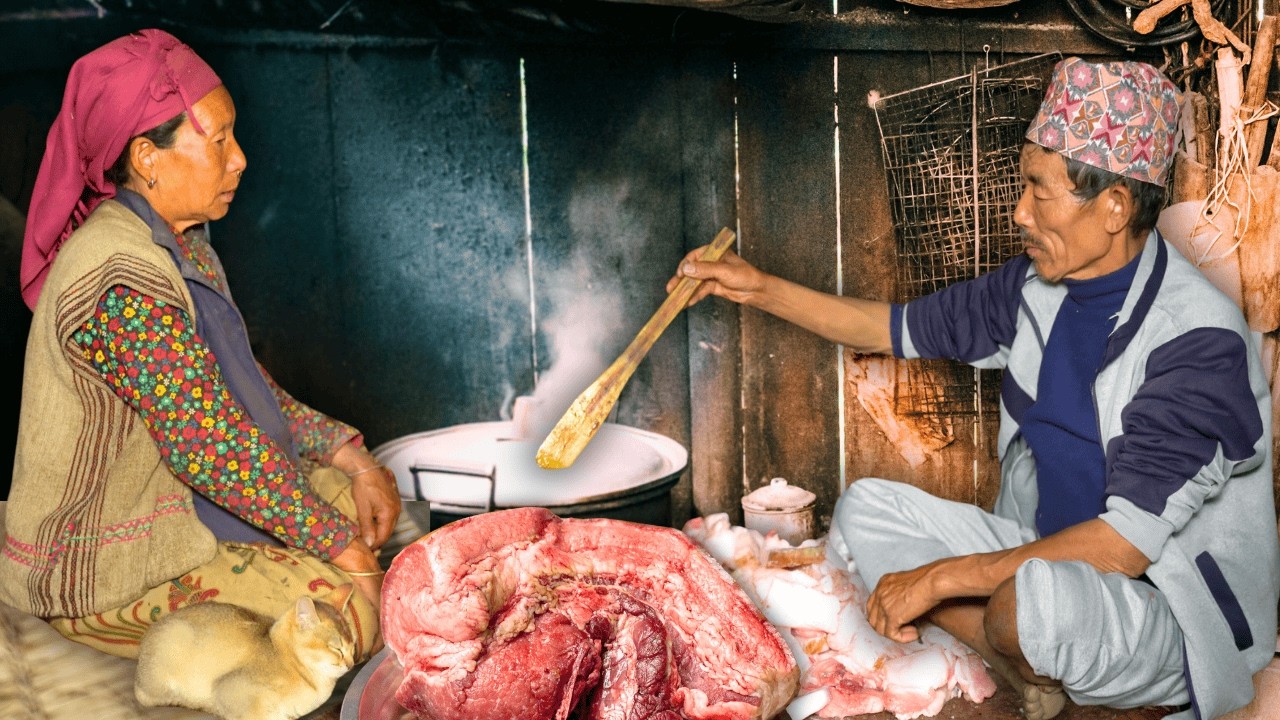 Bamboo Cutting & Pork Curry Cooking on Wood Fire | Authentic Rural Village Daily Life