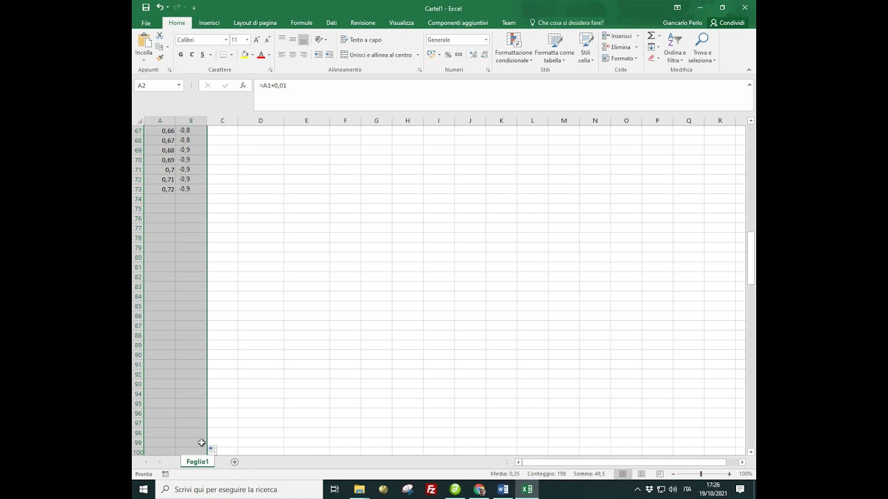 Grafico sinusoide in Excel