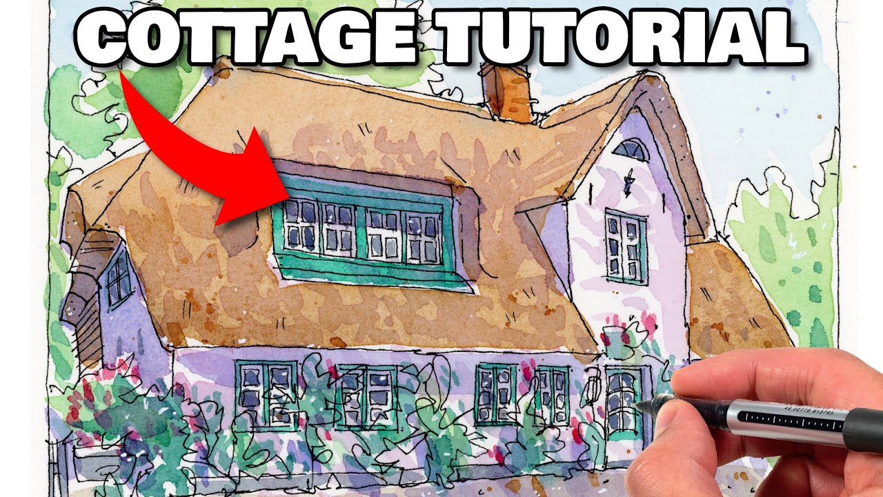 Urban Sketching Cottage With Dappled Light | Loose Ink & Watercolor Tutorial
