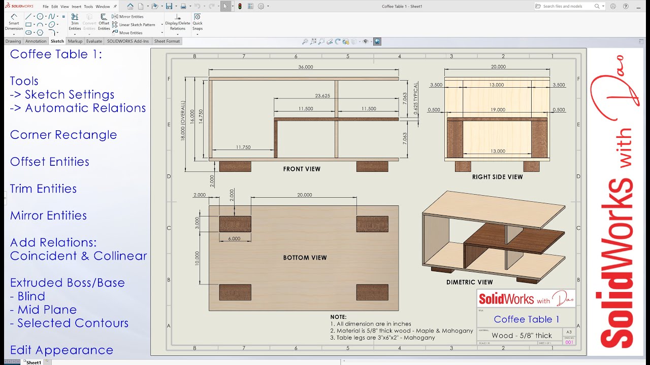 Coffee Table 1 - Easy Design and Tutorial with Solidworks | DIY Furniture