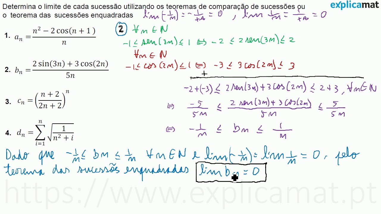 Teorema das Sucessões Enquadradas | Exercícios Práticos
