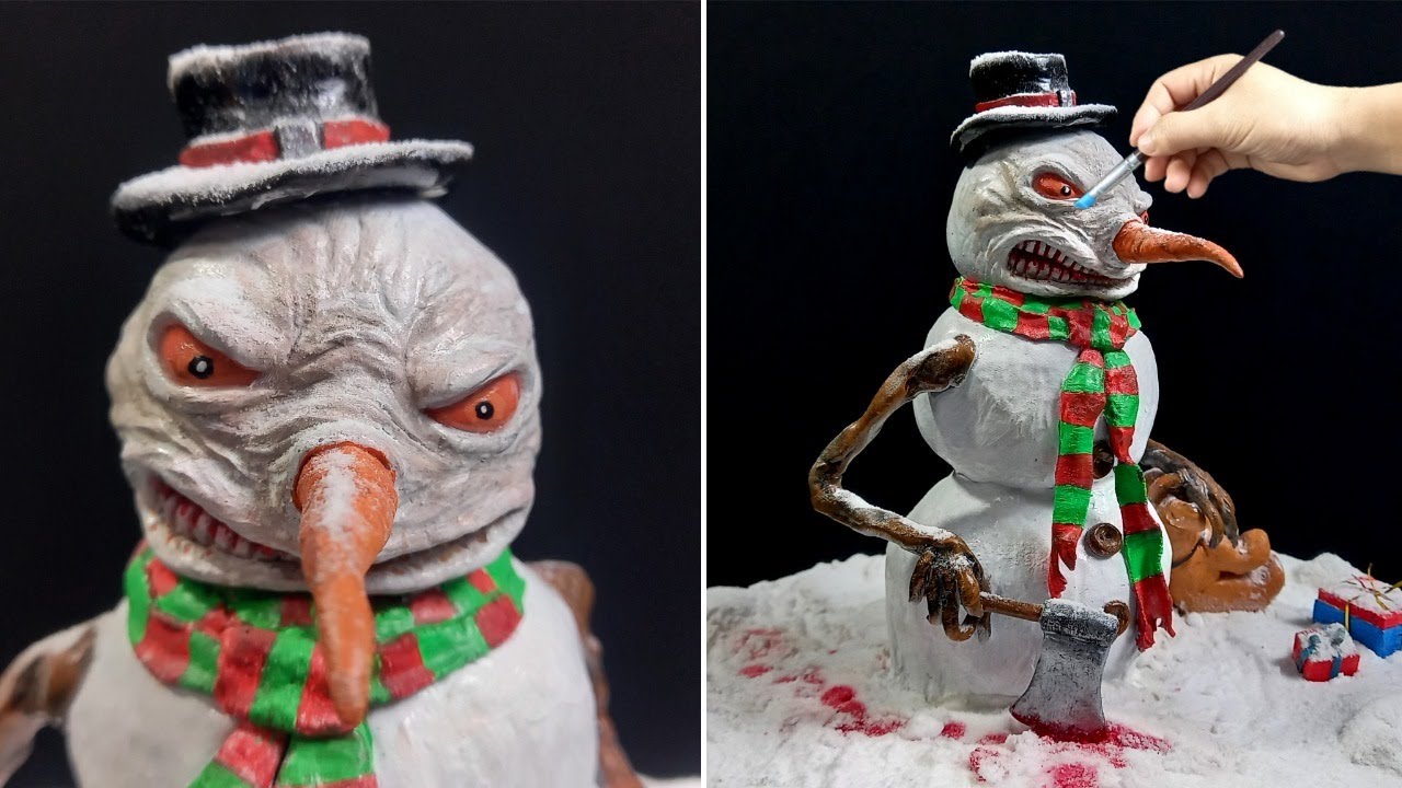 How To Make a Scary Snowman,horrible Christmas / Polymer Clay / Diorama