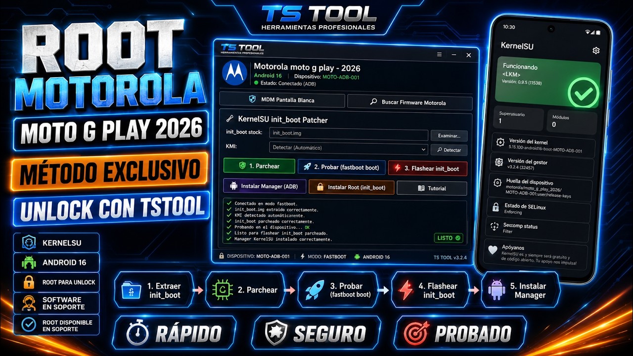 📱 ROOT MOTOROLA MOTO G PLAY 2026 | Android 16 | KernelSU | M&eacute;todo Exclusivo TS Tool