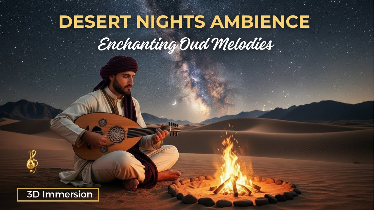 Soulful Oud & Desert Night Ambience 🌙 Instrumental Arabic Music | Fire & Crickets ASMR