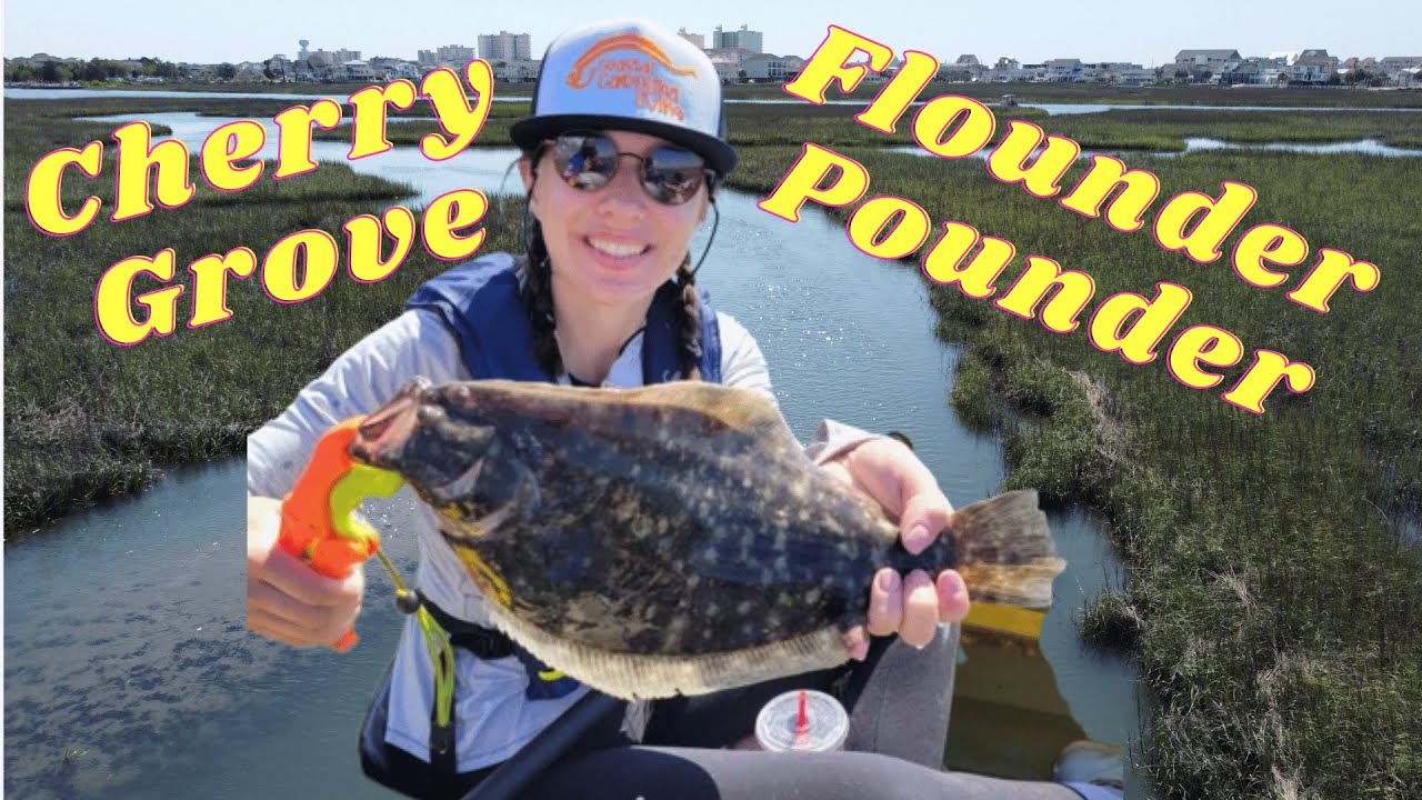 GIANT flounder KAYAK fishing in Cherry Grove, SC