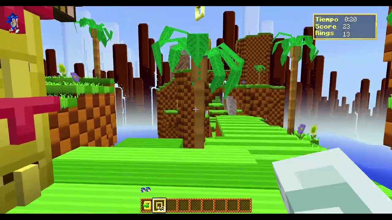 Jugando a sonic en minecraft.