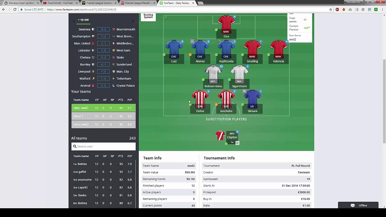 фЭнтазер #10. Обзор 19-го и 20-го туров АПЛ. FanTeam. Fantasy Football
