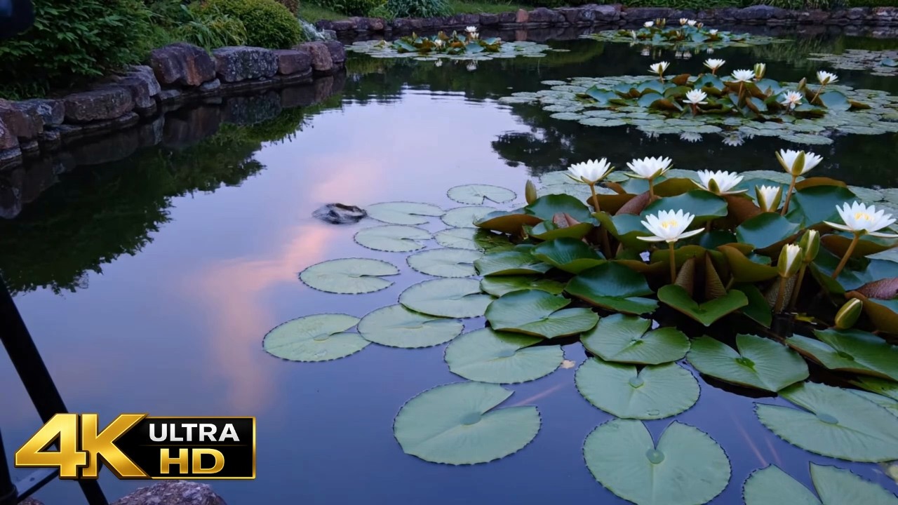 4 Hours Gentle Lily Pond with Calming Water Sounds | Serene Garden Ambience | Calm Hours