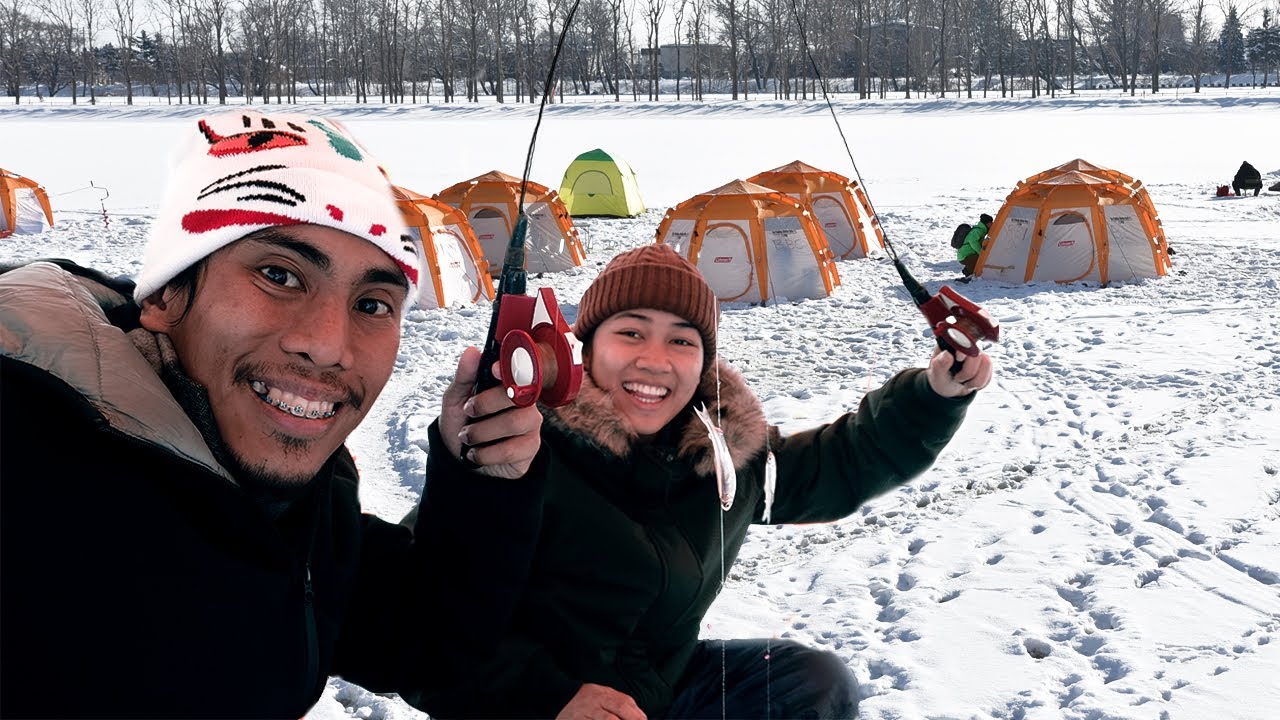 ICE FISHING On a Frozen River to Catch Smelt - Sapporo, Japan