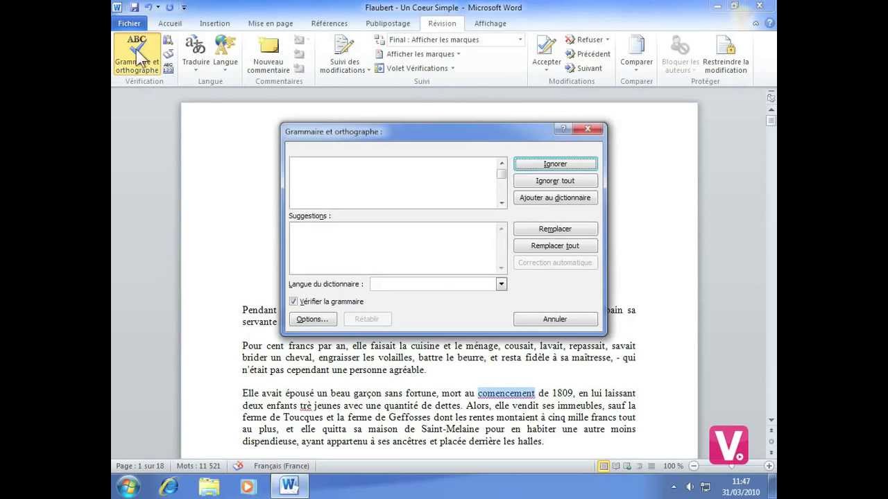Formation Word 2010 -  20-Utiliser le correcteur d'orthographe