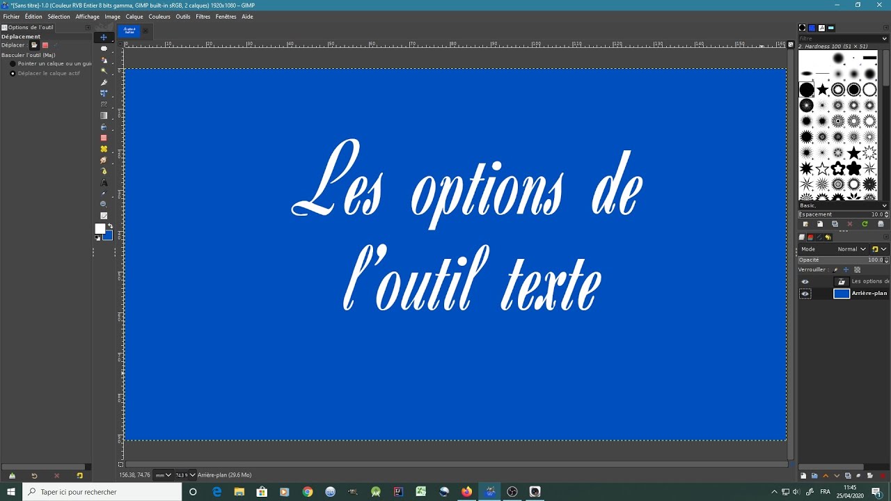 Gimp 2.10.18 : les options de l'outil texte