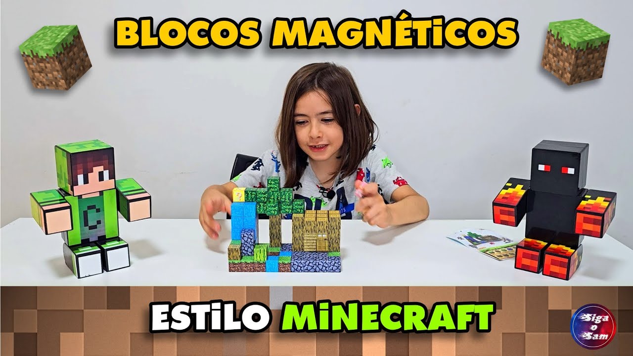 Blocos Magnéticos 🧲 Estilo Minecraft 🧱💚 | Brinquedo Criativo para Fãs do Jogo e do Filme