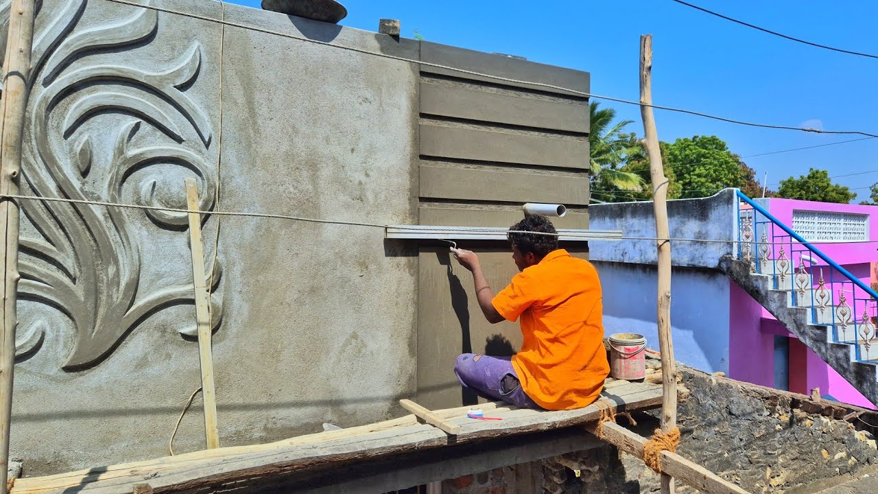 Plastering Wall Border _New House Front Wall Elevation Design Accurately Plastering with Cement 
