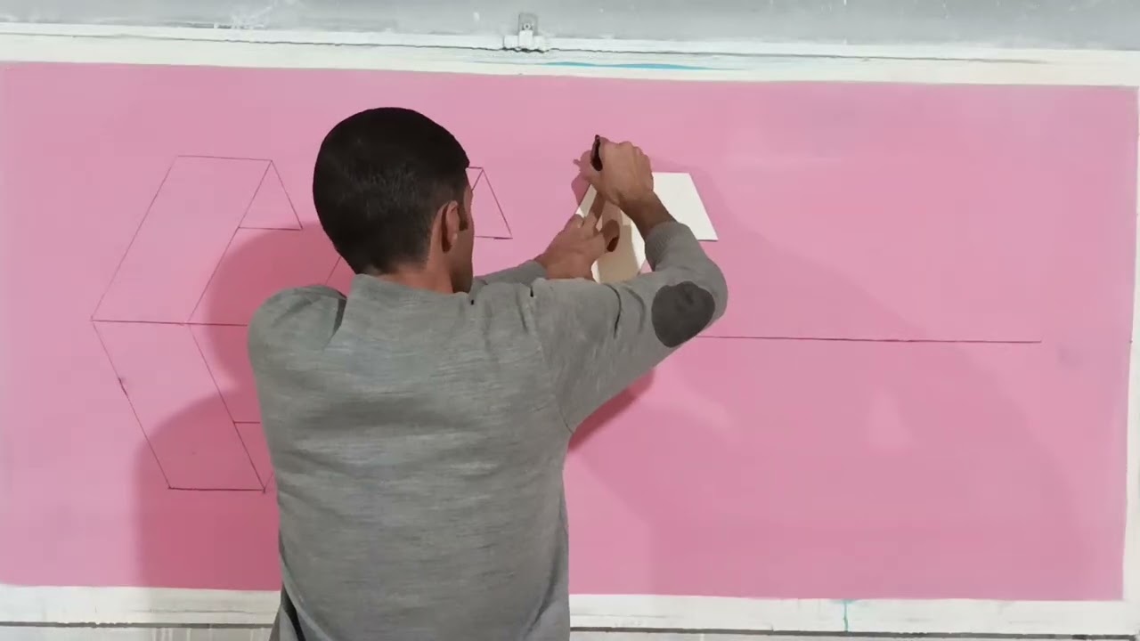 جادوی نقاشی، ساده و زیبا با یک مقوا روی دیوار