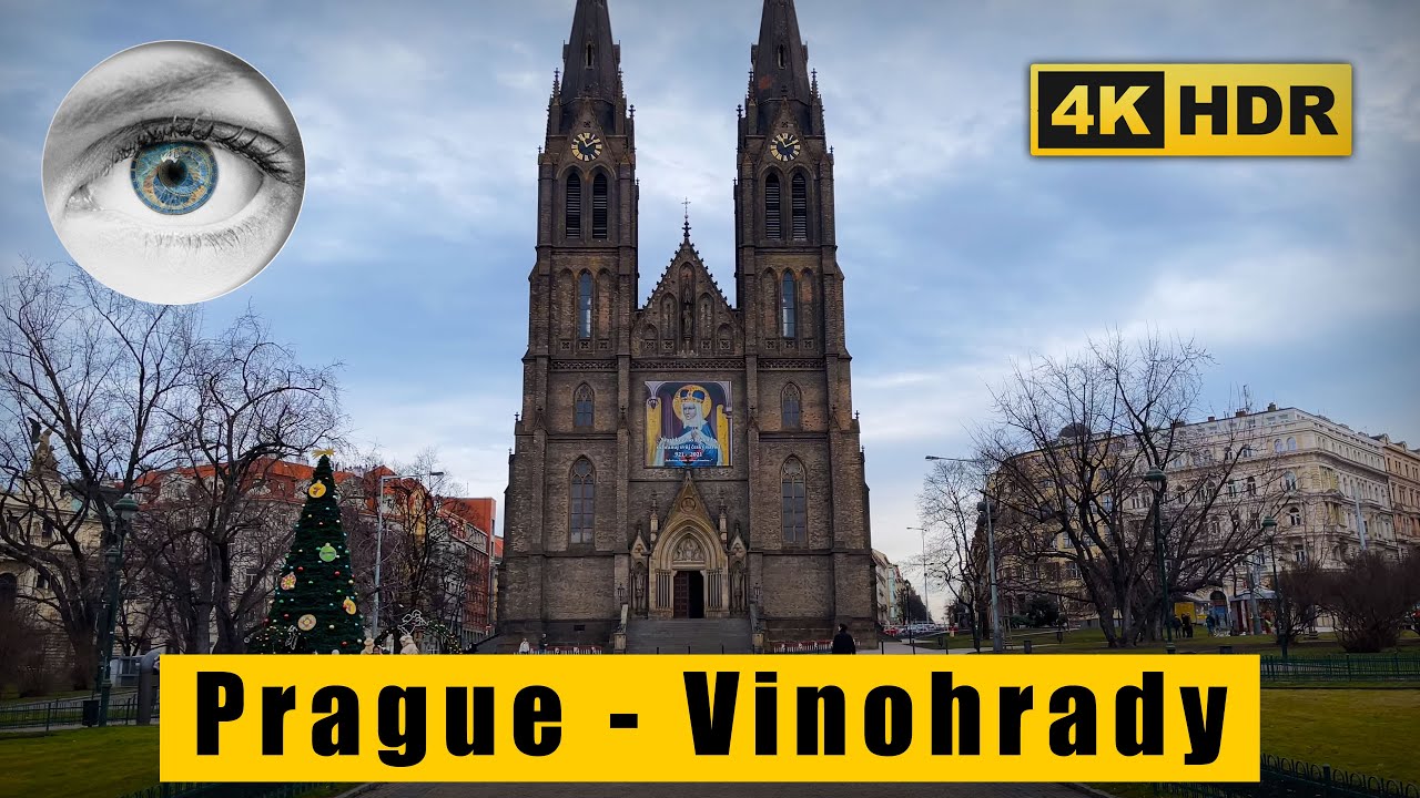 Walking through Prague Vinohrady district towards Peace square (Náměstí Míru) Czechia 4k HDR ASMR