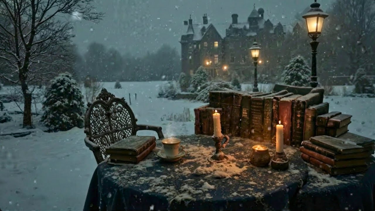 A Table Left in Falling Snow | Books, Candlelight & Dark Academia Piano