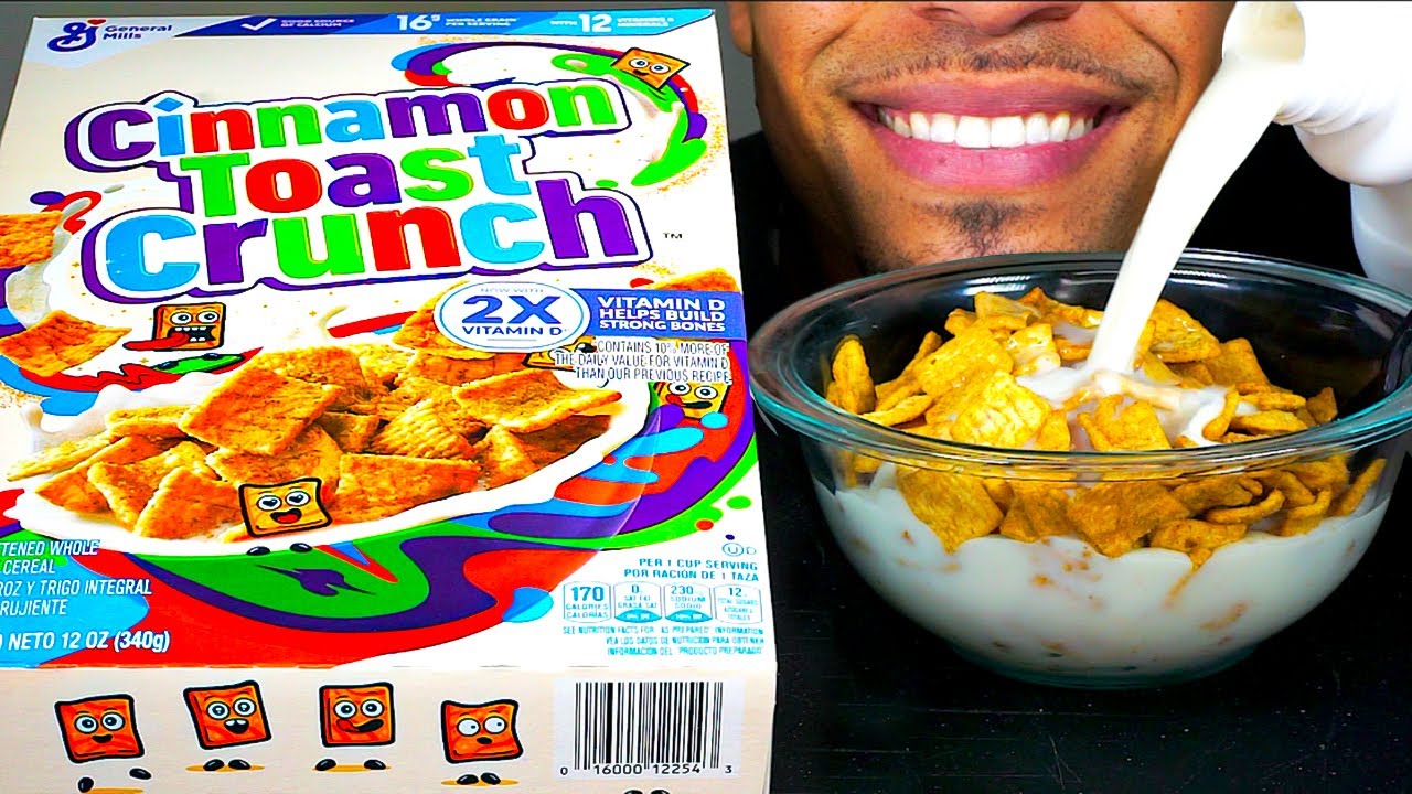 ASMR CINNAMON TOAST CRUNCH CEREAL WITH MILK TREATS SNACK JERRY CANDY ASMR MUKBANG