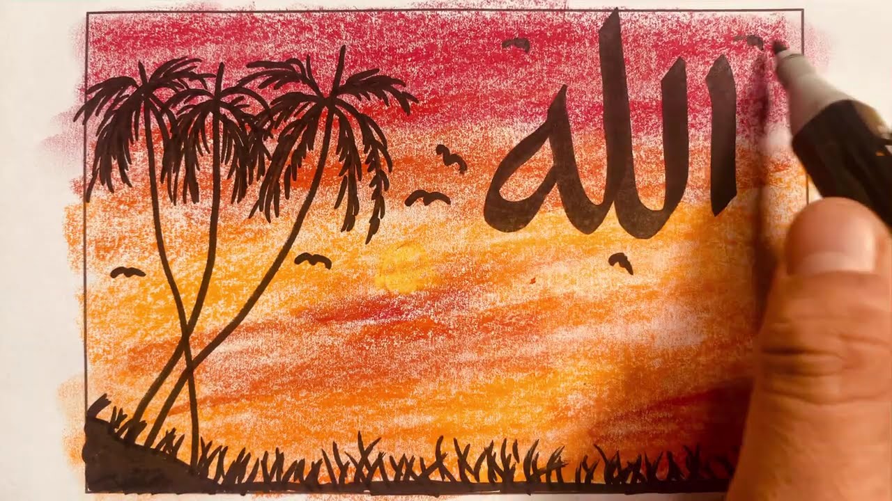 Belajar menggambar dan mewarnai alam di waktu senja dengan mudah dan bagus