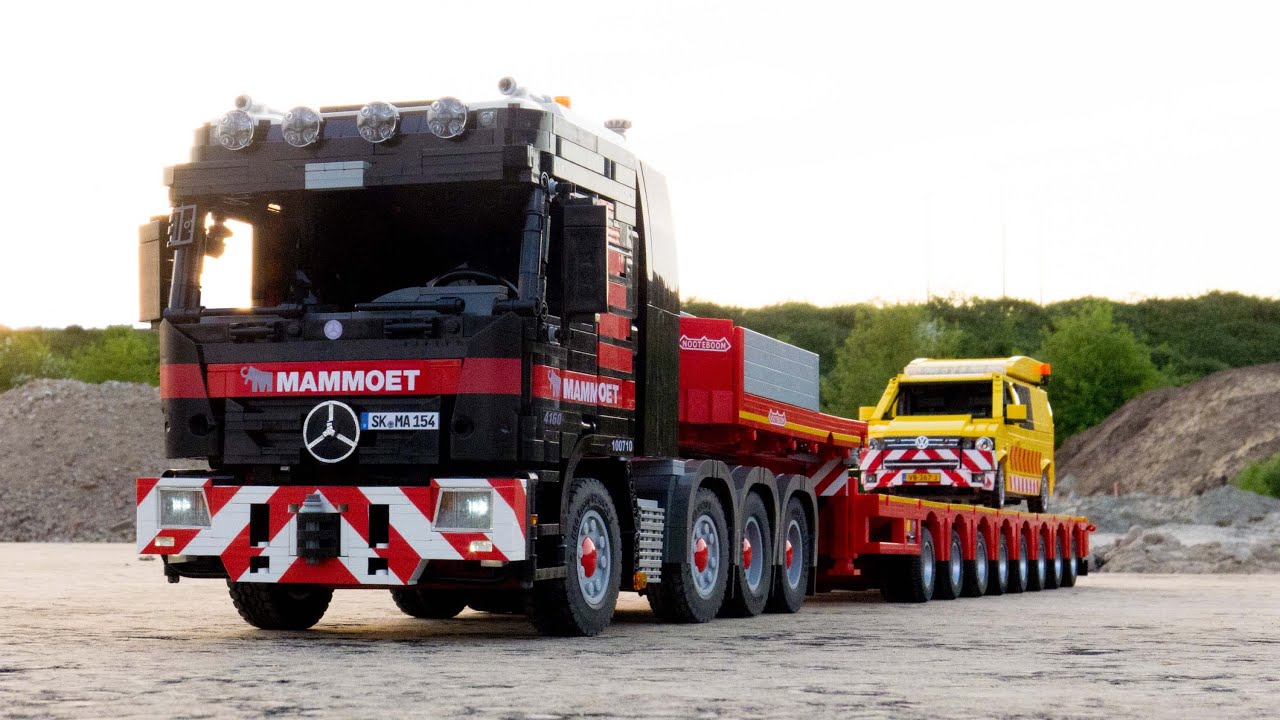 LEGO Nooteboom 8 axle semi trailer, Mercedes Actros and Volkswagen T5