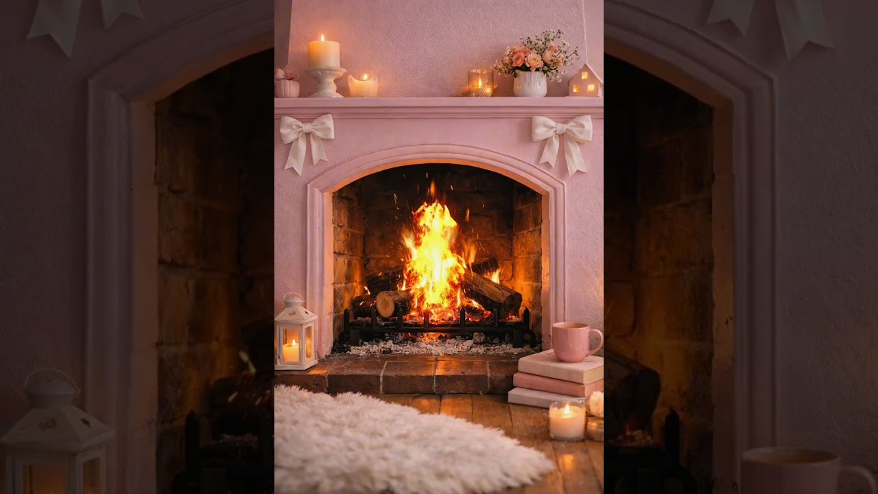 💖 Pink Fireplace Crackling Fire | Cozy Relaxing Ambience – 1 Hour Loop 🔥💕