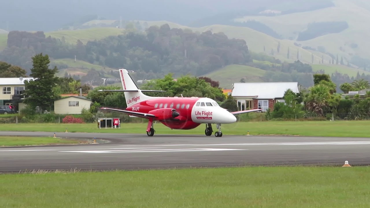 Life Flight BAe Jetstream 32, ZK-LFT, (New Livery) takeoff Nelson Airport