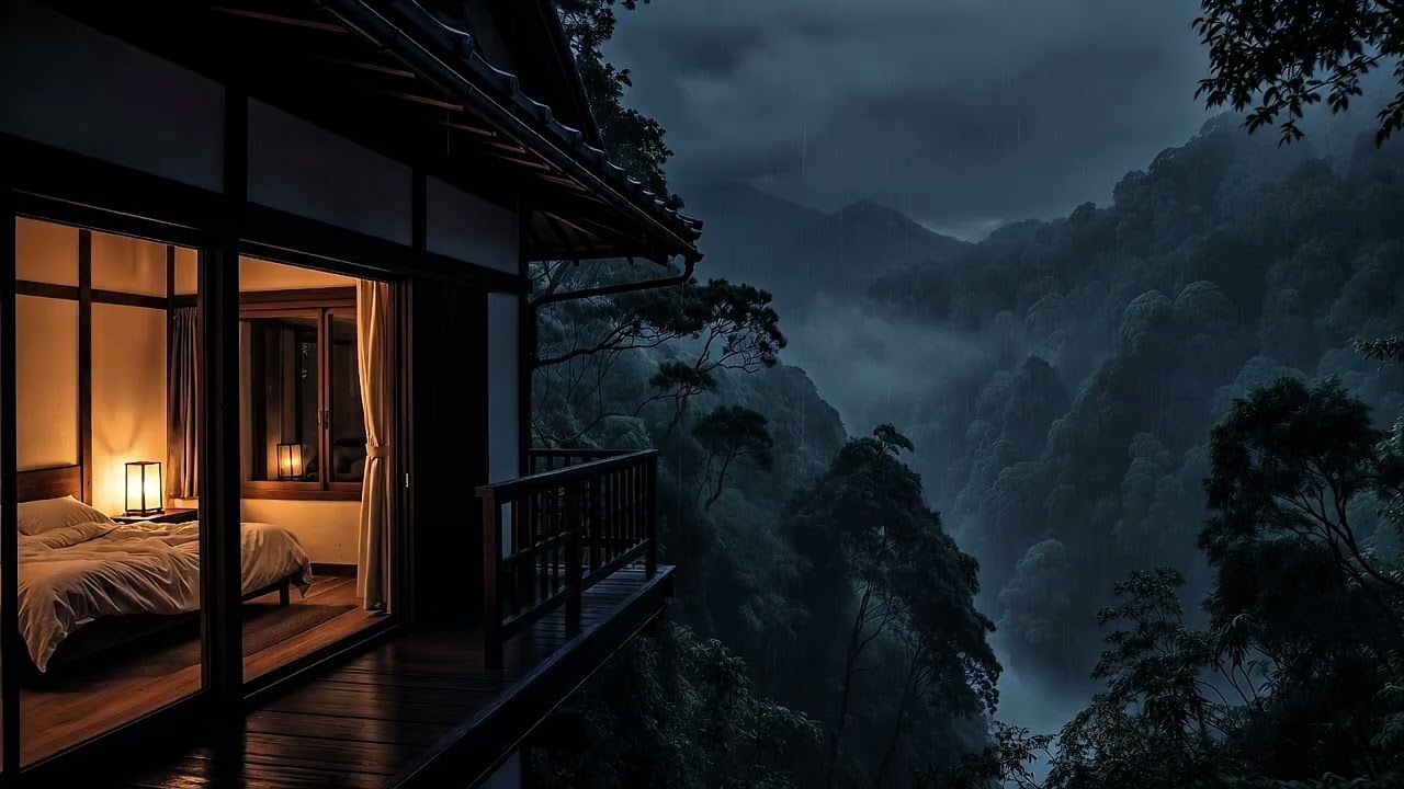 7 Hours of Rain on a Cozy Mountain Cabin for Deep Sleep 🌧️ | Relaxing Night Ambience