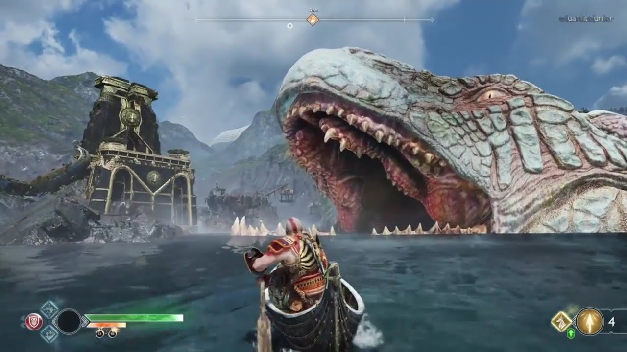 God Of War 4 / Kratos y Atreus entran dentro de la serpiente del mundo en búsqueda del ojo de Mimir.