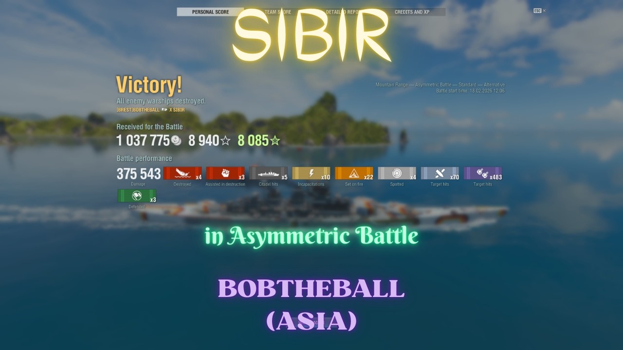 {Replay | 15.1}Tier 10 BB VMF Sibir by BOBTHEBALL(ASIA) - 375k damage in Asymmetric Battle