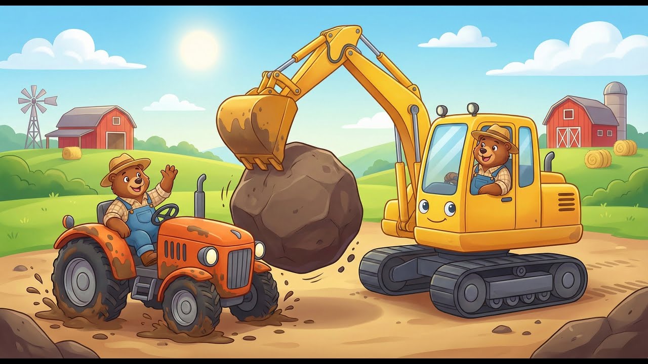 Big Farm Vehicles! Bulldozer & Crane Truck Working 🚜 Bear Farmer Rescue Mission | Trucks for Kids