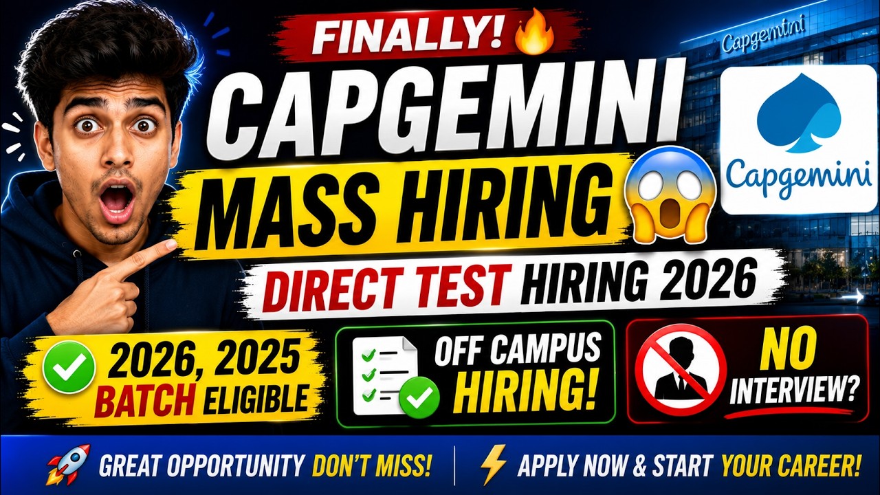 Finally Capgemini Mass Hiring Started | Direct Test Hiring 2026 | 2026, 2025 Batch Hiring Off Campus