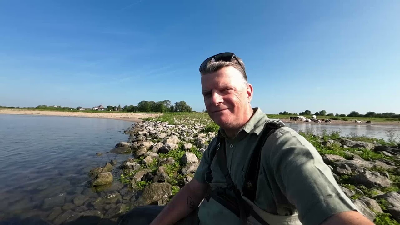 Augustus 2025. Zomers vliegvissen.  Hoog water en heel warm. High water, summer flyfishing.
