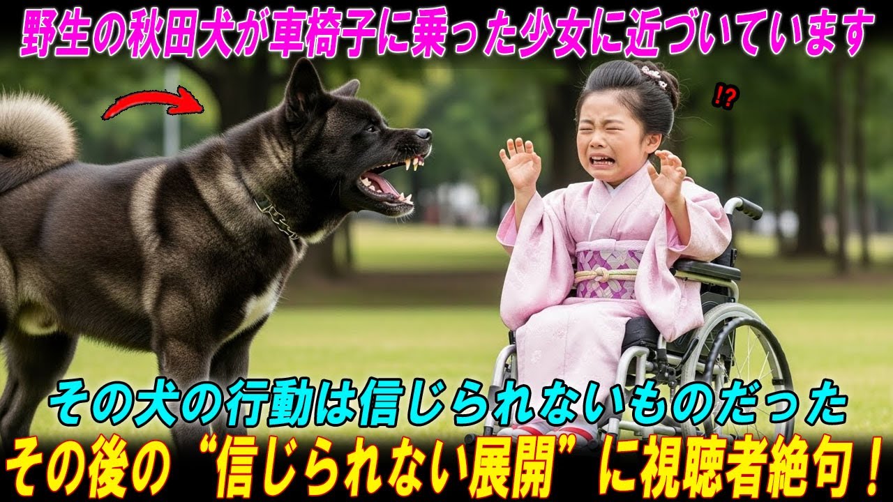 【奇跡の実話】 野生の秋田犬が車椅子に乗った少女に近づいています。その犬の行動は信じられないものだった。 #海外の感動話  #秋田犬 #海外の反応  #海外の話